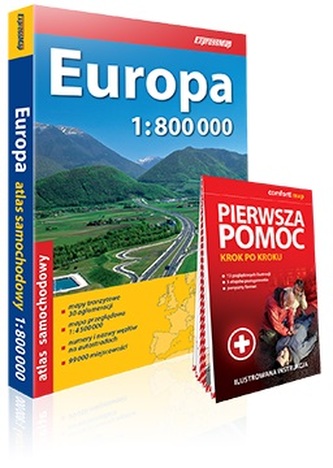 Atlas samochodowy Eropa skala 1:800 000 + instrukcja pierwszej pomocy