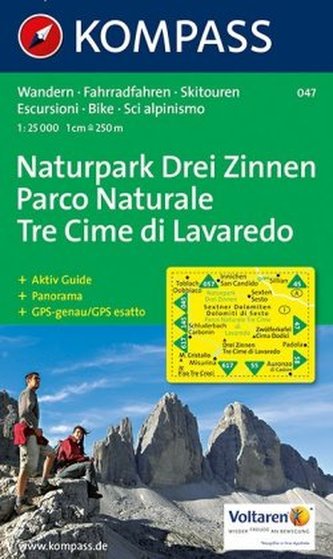 Kompass Karte Naturpark Drei Zinnen. Parco Naturale Tre Cime de Lavaredo