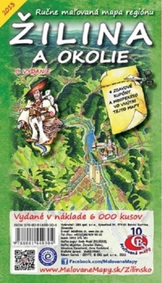 Ručne maľovaná mapa regiónu Žilina a okolie