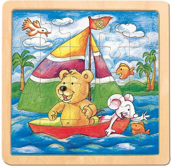Puzzle na desce - medvěd s myškou -Oli & Lea