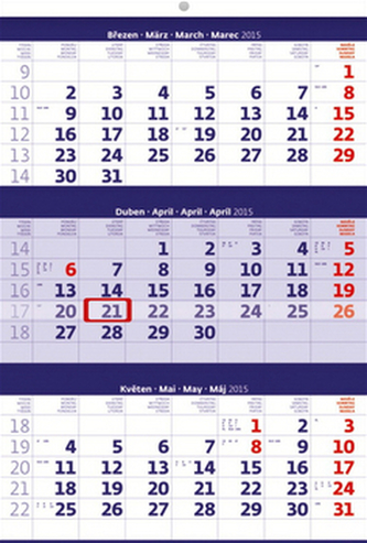 Tříměsíční modrý - nástěnný kalendář 2015