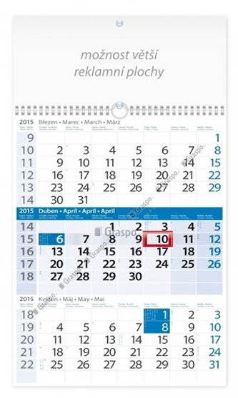 Kalendář 2015 - Tříměsíční modrý s reklamní plochou nástěnný