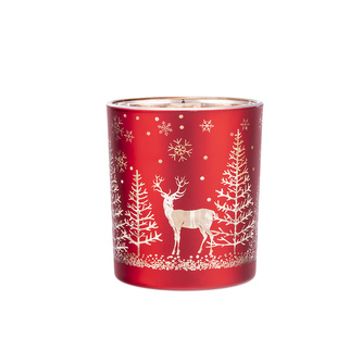ŚKLENĚNÝ SVÍČNÍK ČERVENÝ S ZLATOU VNITŘNOSTÍ 7X8CM DEKORACE LES