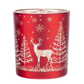 ŚKLENĚNÝ SVÍČNÍK ČERVENÝ S ZLATOU VNITŘNOSTÍ 9X10CM DEKORACE LES