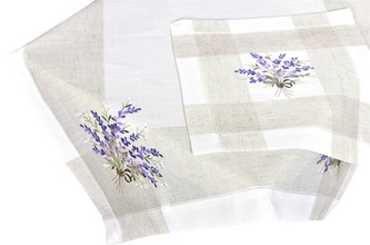 Ubrus celoroční, Levandule na lnu, bílo béžový 35 x 50 cm