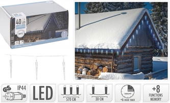 LED osvětlení - 20x rampouch, 40 LED, 570 cm, studená bílá
