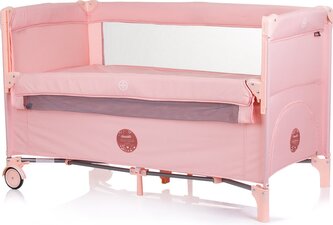 CHIPOLINO Postýlka cestovní se sklopnou bočnicí Relax Flamingo lněný vzor