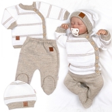 Pletená sada pro miminko s jemným proužkem 3D, lux - béžová, bílá, vel. 62; 62 (2-3m)