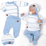 Pletená sada pro miminko s jemným proužkem 3D, lux - modrá, bílá, vel. 62; 62 (2-3m)