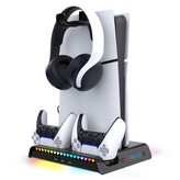 iPega P5S006 Multifunkční Nabíjecí RGB Stojan s Chlazením pro PS5 Slim Black (Pošk. Balení)