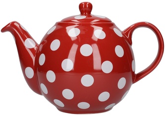 Červená čajová konev s bílými puntíky London Pottery