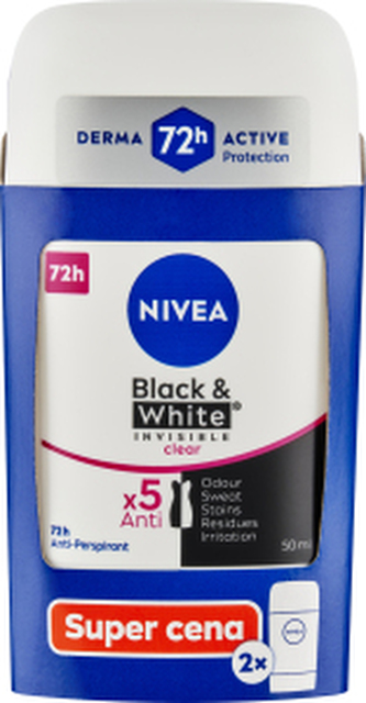 Nivea Black & White Invisible Clear tuhý antiperspirant, 2× 50ml