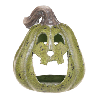 Dýně s obličejem - keramika, na čajovou/LED svíčku, barva zelená. Dýně s obličejem - keramika, na čajovou/LED svíčku, barva zelená.