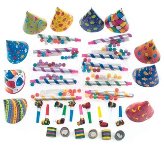 Párty set pro 10 osob, frkačky, serpentiny, píšťalky, kloboučky, vatové kuličky