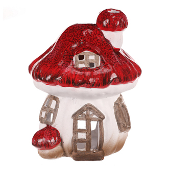 Domek houbový - keramika, na čaj./LED svíčku, červenobílý