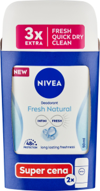 Nivea Fresh Natural tuhý deodorant, 2× 50 ml