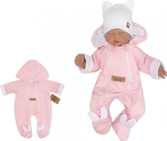 Z&Z Kojenecký overal bavlněný, dvouvrstvý - bílo/růžová, vel. 68; 68 (3-6m)