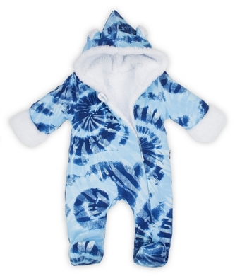Oteplený kojenecký overal/kombinéza s kapucí, Frosty, modrá/bílá, vel. 68; 68 (3-6m)