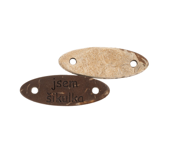 Nášivka "jsem šikulka" kokosová 28x10mm - sada 2 ks. - hnědá