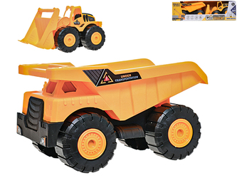 Auta stavební bagr nakladač 24cm + stavební sklápěčka 26cm volný chod v krabičce