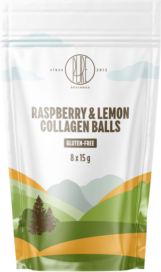 BrainMax Pure Raspberry&Lemon Collagen Balls, Kolagenové kuličky, Malina a citron, 8 ks