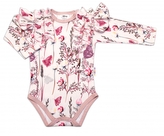 Baby Nellys Kojenecké body dlouhý rukáv s volánky Motýlci - růžová, vel. 74; 74 (6-9m)