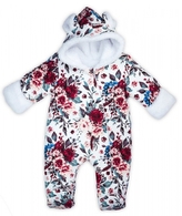 Oteplený kojenecký overal/kombinéza s kapucí, Flowers, bílá/vínová; 68 (3-6m)
