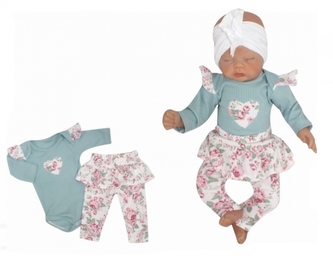 Z&Z 2-dílná soupravička body a legíny se sukničkou Květy - mátová/ecru, vel. 74; 74 (6-9m)