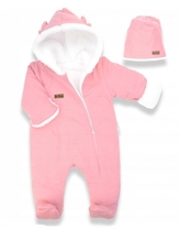 Oteplený kojenecký overal/kombinéza s kapucí + čepička, Be Free, světle růžová/bílá,vel.68; 68 (3-6m)