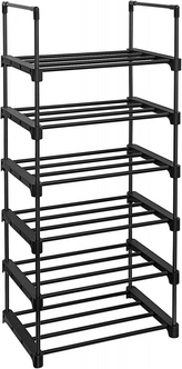 Songmics, Botník se 6-ti policemi, kovový, 45 x 30 x 106 cm, černý