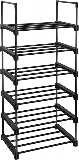 Songmics, Botník se 6-ti policemi, kovový, 45 x 30 x 106 cm, černý