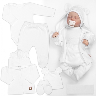 Žebrovaná sada, Star 5D, body, polodupačky, kabátek, čepička, rukavice - bílá, 68
; 68 (3-6m)