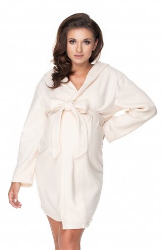 Be MaaMaa Těhotenský župan polar s kapucí - krémový; S/M