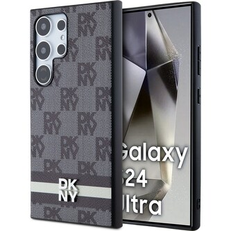 DKNY PU Leather Checkered Pattern and Stripe kryt Samsung Galaxy S24 Ultra černý
