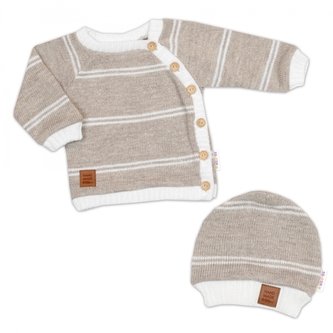 Pletená sada pro miminko s jemným proužkem 2D, lux - béžová, bílá, vel. 62; 62 (2-3m)