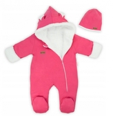 Oteplený kojenecký overal/kombinéza s kapucí + čepička, Be Free, růžová/bílá; 62 (2-3m)