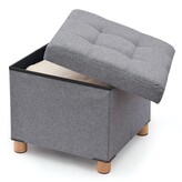 Sedák / taburet s úložným prostorem a dřevěnými nohami - šedá