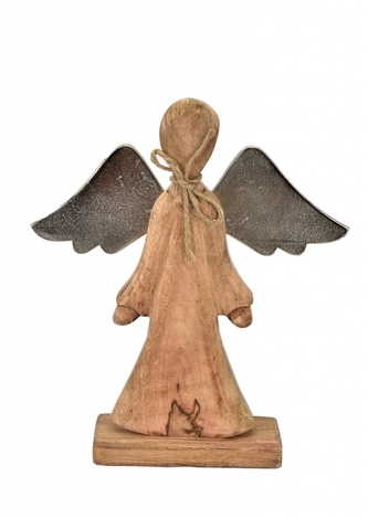 Dřevěný anděl Mango s kovovými křídly 35x29x6 cm M