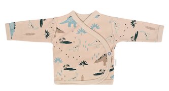 Mamatti Kojenecká bavlněná košilka zap. bokem, Dinosaurus, krémová s potiskem, vel. 62; 62 (2-3m)