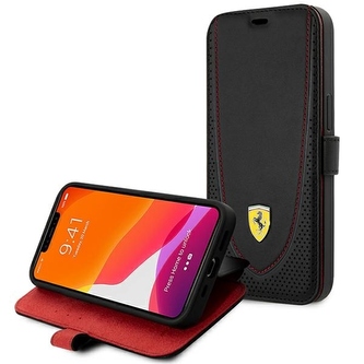 Etui Ferrari Leather Curved Line na iPhone 13 Pro - czarne