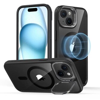 Etui ESR Classic Kickstand Halolock z MagSafe na iPhone 15 Plus - przezroczysto-czarne