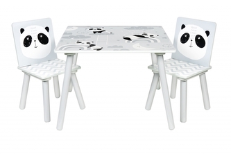 BABY NELLYS Dětský nábytek - 3 ks,  stůl s židličkami Panda - šedá