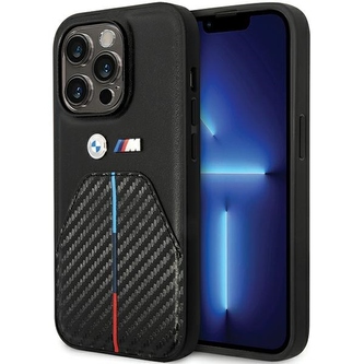 Etui BMW Stamped Tricolor Stripe na iPhone 14 Pro - czarne