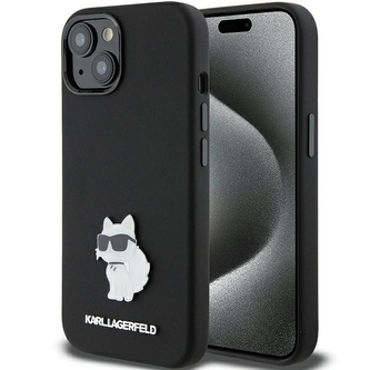 Etui Karl Lagerfeld Silicone Choupette Metal Pin na iPhone 15 - czarne