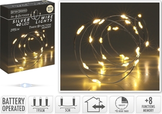 Drát 40 LED teplé světlo časovač