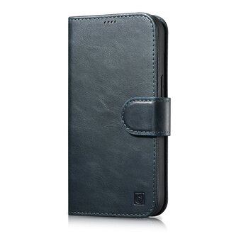 iCarer Oil Wax Wallet Case 2in1 etui iPhone 14 skórzany pokrowiec z klapką Anti-RFID niebieski (WMI14220721-BU)