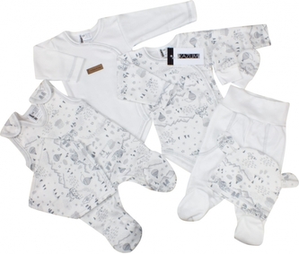 Kojenecká souprava do porodnice 7D, bavlna Kazum, Krajina - bílá; 50 (0-1m)