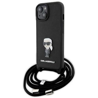 Etui Karl Lagerfeld Crossbody Saffiano Monogram Metal Pin Karl & Choupette na iPhone 15 - czarne