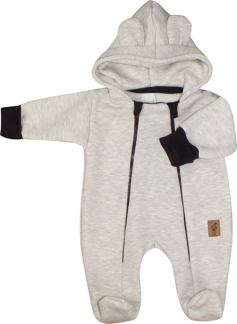 Oteplený dětský overálek se šlapkama a kapucí, Kazum, šedý, vel. 74; 74 (6-9m)