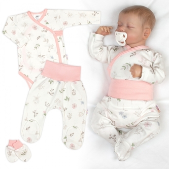 Sada oblečení pro miminko, 3D, bavlna, Luční kvítí, cream Rose, vel. 56; 56 (1-2m)